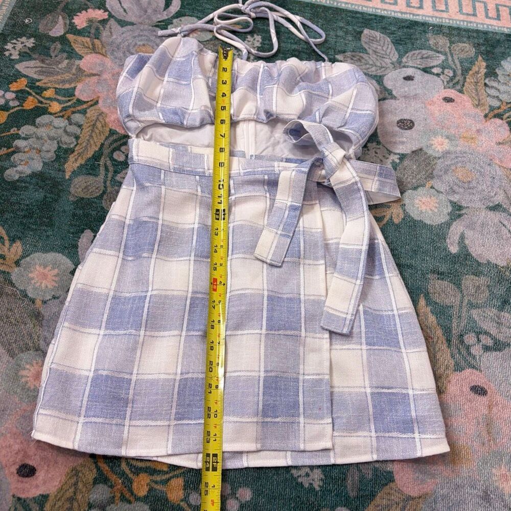 Lovers + Friends Irena Dress Revolve Small Blue White Plaid Cutout Halter Check - Picture 8 of 11